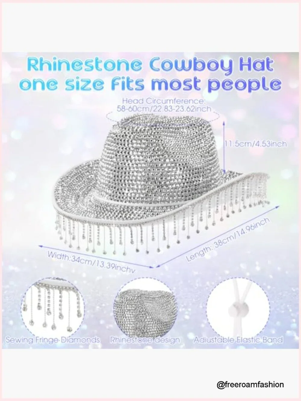 6pc Rhinestone Cowgirl Set with Bling Hat Sunglasses Necklace Bracelet Earrings